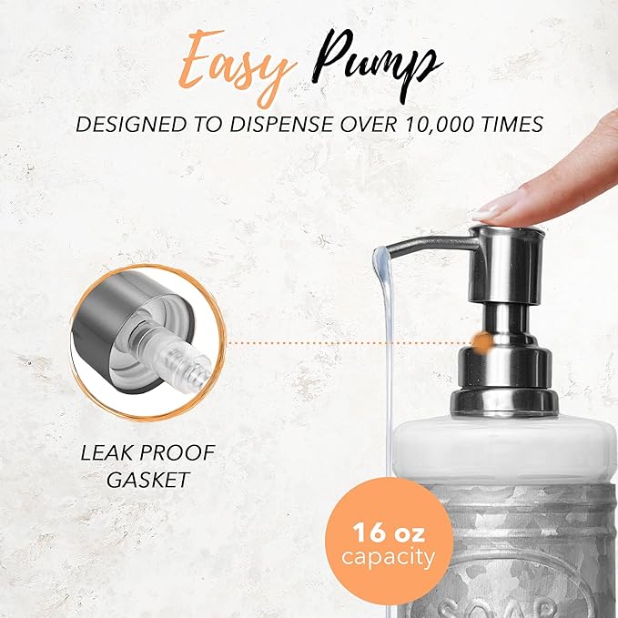 Autumn Alley Adorable 3 Piece Modern Farmhouse Bathroom Accessory Set for Sink/Vanity - Galvanized Soap Dispenser, Cotton Ball Container with Lid, Qtip Organizer – Rustic Farmhouse Bathroom Decor