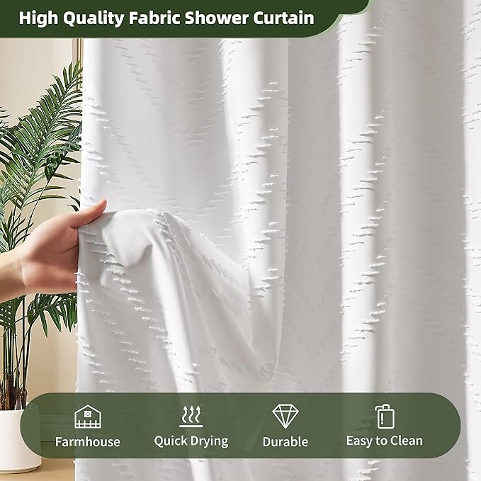 78 Inch Shower Curtain White Shower Curtain Fabric 72x78 Shower Curtains Cloth Textured Tufted Chevron Elegant Shower Curtains Waterproof for Bathroom