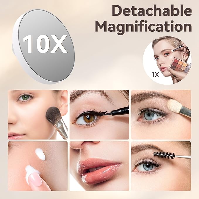 MINISO Vanity Mirror with Lights, 18" x 14" LED Makeup Mirror, Light & Brightness Adjustment, Smart Sensor, 360°Rotation, Aluminum Alloy Metal White Frame, with 10X Magnifying Glass