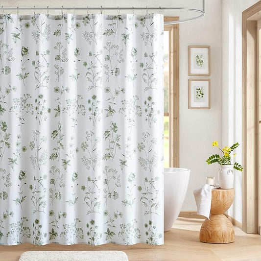 Martha Stewart Martha's Garden Shower Curtain Botanical Floral Print Cotton Shower Curtain for Bathroom, Spa Quality Modern Shower Curtains Standard Size, 72x84 Sage Green