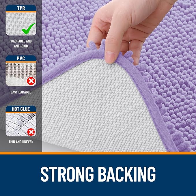OLANLY Bathroom Rugs 45x27, Extra Soft Absorbent Chenille Bath Rugs, Rubber Backing Quick Dry, Machine Washable Bath Mats for Bathroom Floor, Tub and Shower, Home Decor Accessories, Lavender