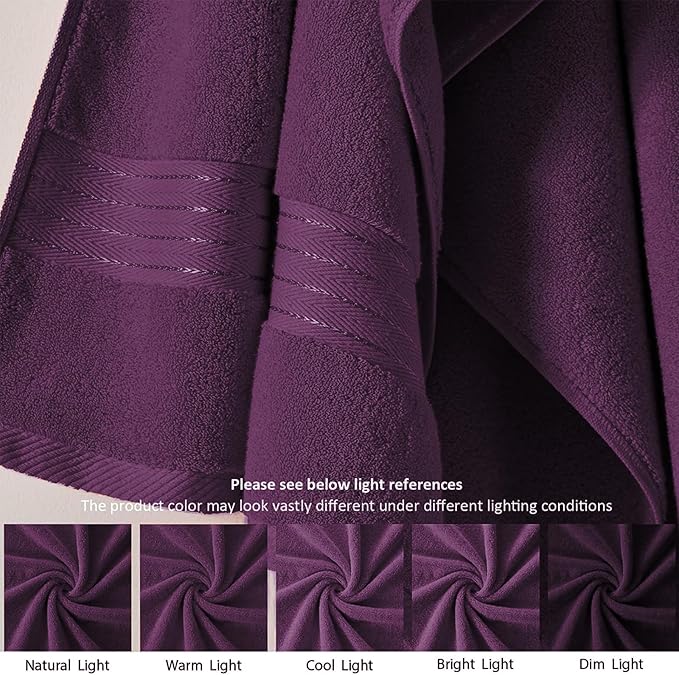 COZYART Purple Bath Towels for Bathroom 2 Pcs, 27x54 Cotton Bath Towel Set Super Soft Highly Absorbent Durable 650 GSM Shower Towels for Daily Use