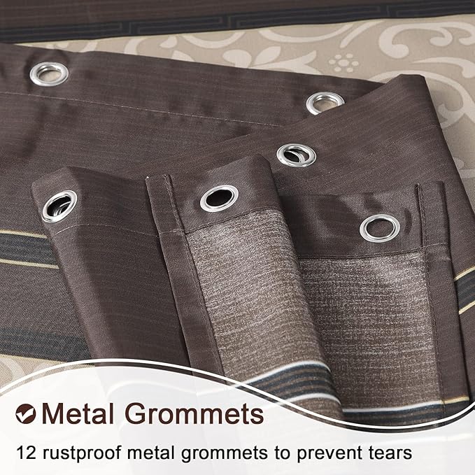 Stall Fabric Shower Curtain, Brown Black Tan Striped Shower Curtains for Bathroom, Waterproof Bathroom Curtains, 54" W x 72" H