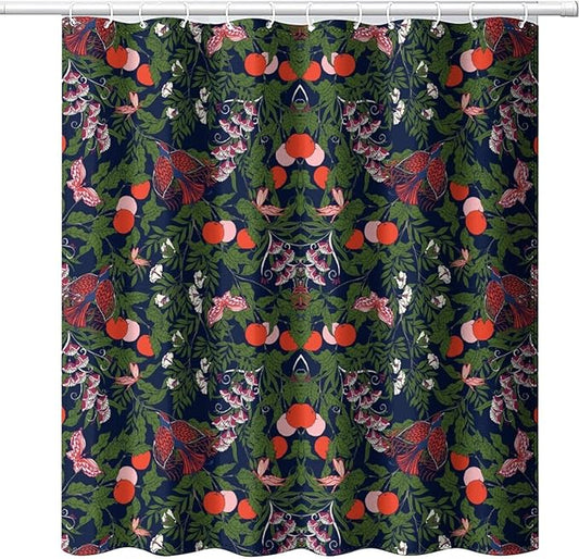 Bohemia William Morris Art Shower Curtain, Flowers Birds and Berries Retro Shower Curtain Sets for Bathroom Fabric Bath Curtain Washable 12 Hooks 72x78 Inches(183x200cm)