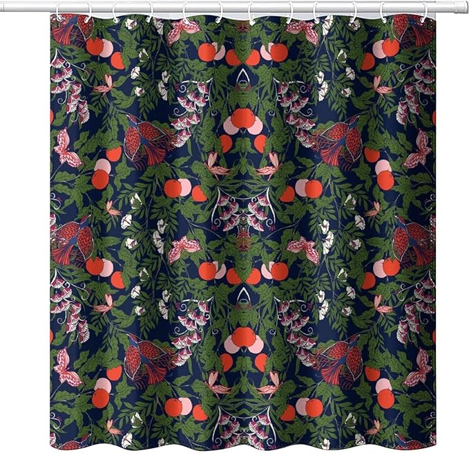 Bohemia William Morris Art Shower Curtain, Flowers Birds and Berries Retro Shower Curtain Sets for Bathroom Fabric Bath Curtain Washable 12 Hooks 72x84 Inches(183x214cm), Style-6