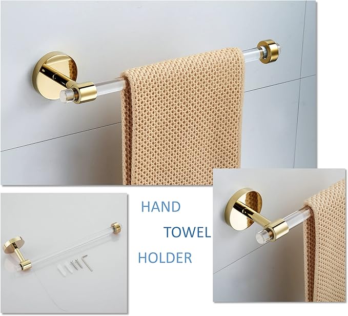 Bathroom Hardware Set Acrylic Gold - Bathroom Accessories Set Towel Bar Towel Rack Set - Wall Mounted Bath Towel Holder Toilet Paper Holder Set 4 Pieces SHUNLI