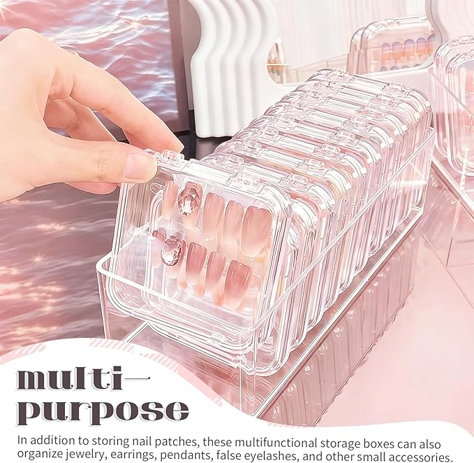 30pcs Press On Nail Packaging Box???Press On Nail Storage Box Set With 60pcs Of Double-Sided Adhesive Tape???Suitable For Nail Storage And Nail Art Display (Clear)