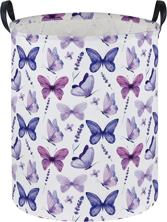 Butterfly Laundry Basket Kids Hamper for Nursery Boy and Girl Hamper Cute Kids Toys Storage Bin Organizer Room Decor for Home(Purple Butterfly)