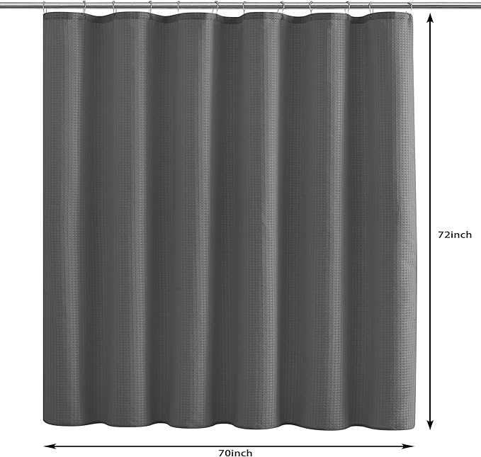 Luxury Waffle Weave Shower Curtain Elegant Hotel Style Fabric for Bathroom, Water Repellent, Machine Washable Dark Grey Waffle