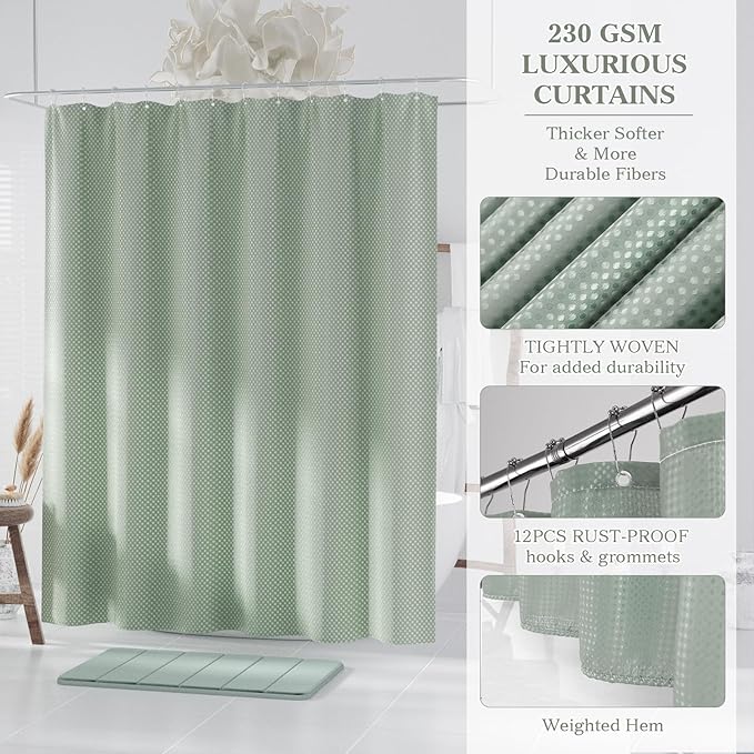 Sage Green Bathroom Accessories Set - Bathroom Sets, 25PC Bath Accessory Set, Bathroom Sets with Push Top Trash Can, Shower Curtain and Rugs, Toilet Brush, Trash Can & Soap Dispenser