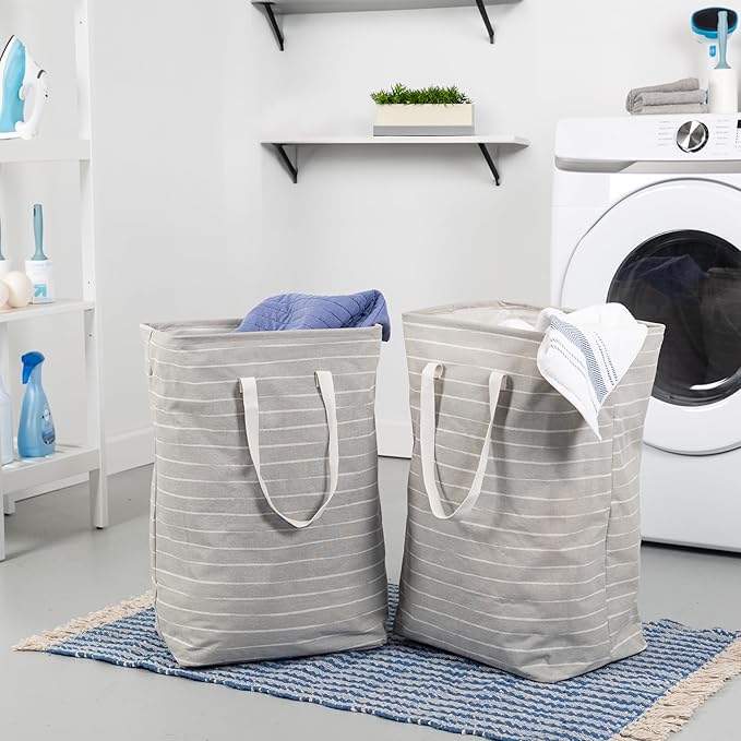 Honey-Can-Do Set of 2 Collapsible Fabric Laundry Basket Hampers With Handles HMP-09863 Grey