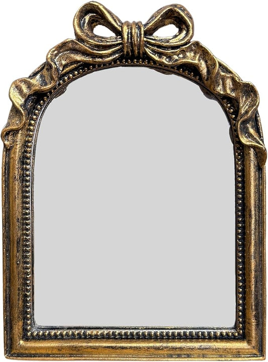 Vintage Carved Resin Desk Mirror 8x6 Inch Decorative Vanity Mirror for Makeup, Dorm, Bedroom & Tabletop Deco