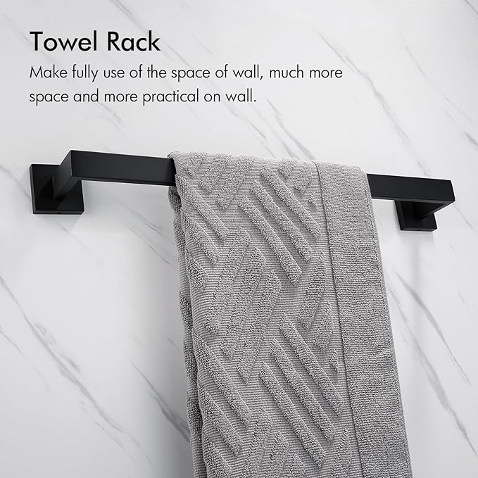 BANOLUX Towel Rack, 16-Inch Single Towel Bars for Bathroom, Towel Racks for Bathroom Wall Mounted SUS304 Stainless Steel Hand Towel Holder Organize Heavy Duty, Matte Black Towel Bar