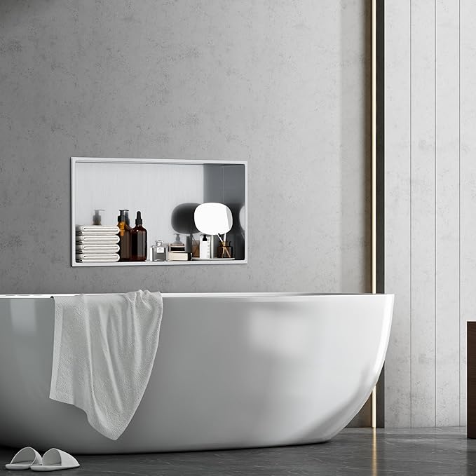 Stainless Steel Shower Niche 24"X12" No Tile Needed Recessed Inserted Wall Niche Shower for Bathroom, Living Room, Kitchen for Storage, Brushed Nickel