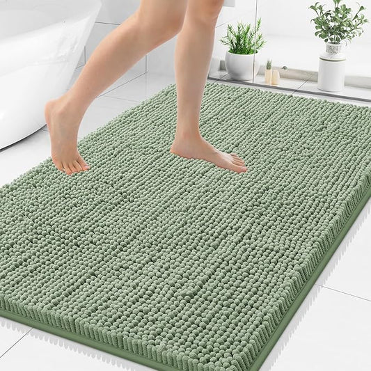 Smiry Luxury Chenille Bathroom Rugs 44x32, Extra Soft and Absorbent Shaggy Bath Mat, Machine Washable, Non-Slip Plush Carpet Runner for Tub, Shower, and Floor, Home Decor Accessories, Sage Green