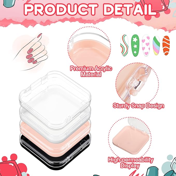 AceOrbit 48 Pcs Press on Nail Boxes with 180 Pcs Adhesive Double Sided Tape Acrylic Press on Nail Packaging Cases in 4 Colors Transparent Storage Case Organizer for Display Art Salon Supplies