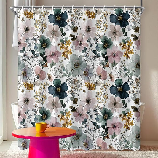 Watercolor Floral Shower Curtain 72x72 Inch Elegant Hand Painted Flower Print Bathroom Curtain Fabric for Vintage or Modern Decor