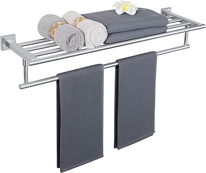 Alise 28 Inch Towel Racks for Bathroom Wall Mounted,Bathroom Towel Rack with Tower Bar,Double Towel Racks for Bathroom,SUS304 Stainless Steel Bathroom Towel Holder Brushed Nickel
