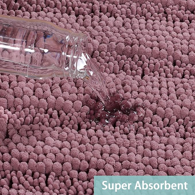Turquoize Non Slip Shaggy Rugs - Mauve/Rose Bath Rugs for Tub Mats, Chenille Bath Rugs for Bathroom, Super Absorbent Shower Rug, 20"x 32"