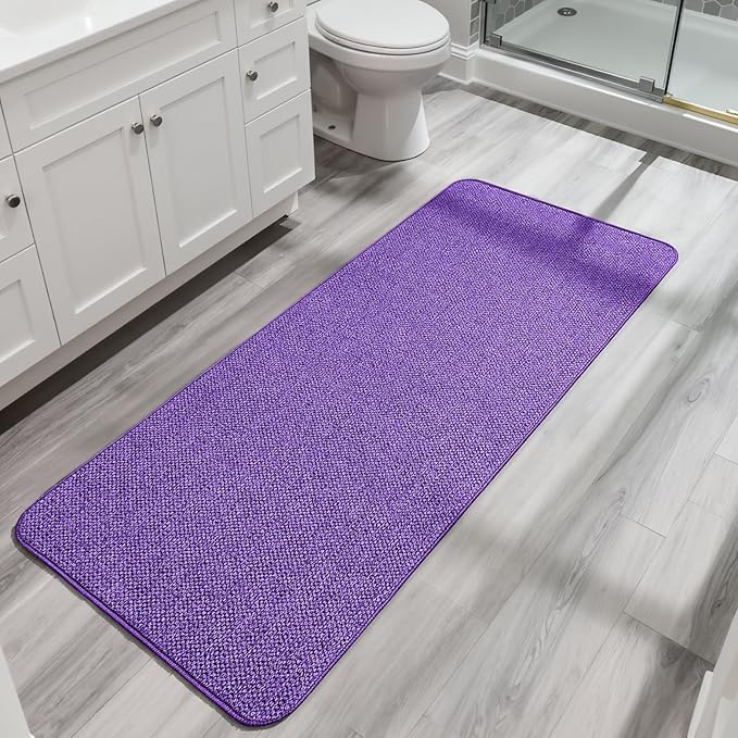 Bath Mat,Ultra Thin Bathroom Runner Rugs,Large Bath Mats for Bathroom,Quick Dry,Non-Slip,Machine Washable,Low Pile,Bath Rug,Shower Outside,Sink,Home Decor Accessories.Purple,2'x6'(24x72inch)