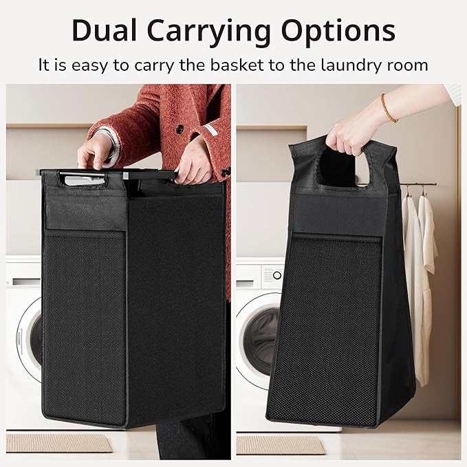 Laundry Hamper with Shelf, Laundry Basket with 1 Large Pull-Out Removable Bags, 1 x 18.3 Gallons(69L), Metal Frame, Lockable Wheels, for Laundry Room and Bedroom