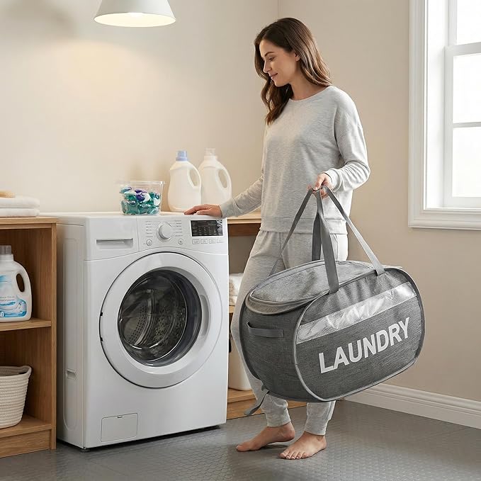 Foldable Laundry Basket with Zipper Lid, Reinforced Steel Ring Collapsible laundry hamper, 70L Breathable Mesh Dirty clothes hamper with Dual Handles for Home, Dorm, Apartment,Bedroom