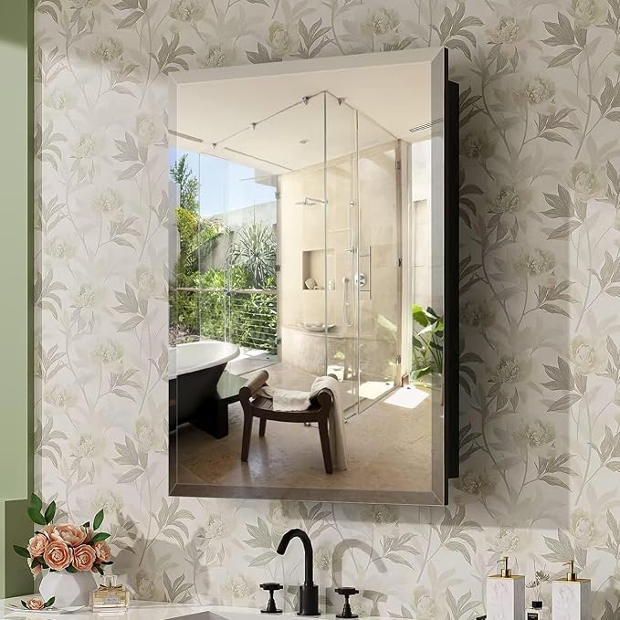 20 x 26 Inch Medicine Cabinet for Bathroom Wall Mounted, Recessed with Beveled Mirror and Adjustable Shelves