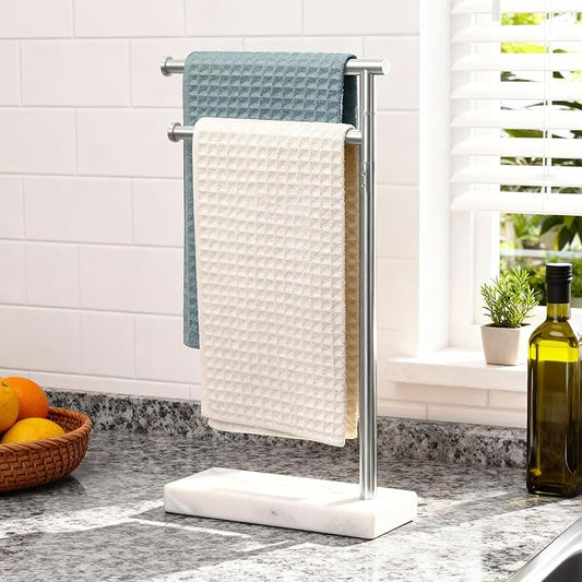 KES Hand Towel Holder Stand for Bathroom, Countertop Towel Stand Swivel with Marble Base, 17.3" 2 Arms Hand Towel Holder Freestanding Counter Top 18/8 Stainless Steel Brushed Finish, BTH233A-2