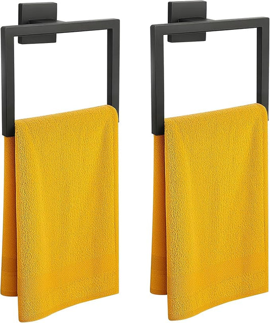 2 Pack Square Towel Ring,Hand Towel Holder for Bathroom,SUS304 Stainless Steel Towel Ring Wall Mounted,Suitable for Bathroom, Toilet, Bedroom,Towel Rings for Bathroom Wall(Black)