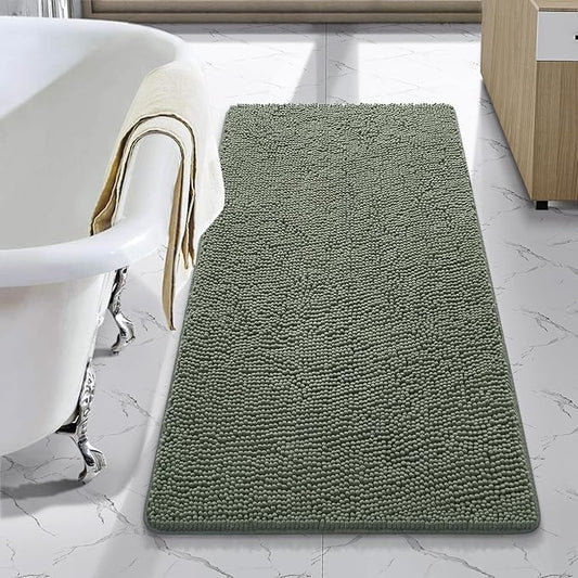 LOCHAS Luxury Bathroom Rug Shaggy Bath Mat 24 x 44 Inch, Washable Non Slip Bath Rugs for Bathroom Shower, Soft Plush Chenille Absorbent Carpets Mats, Sage Green