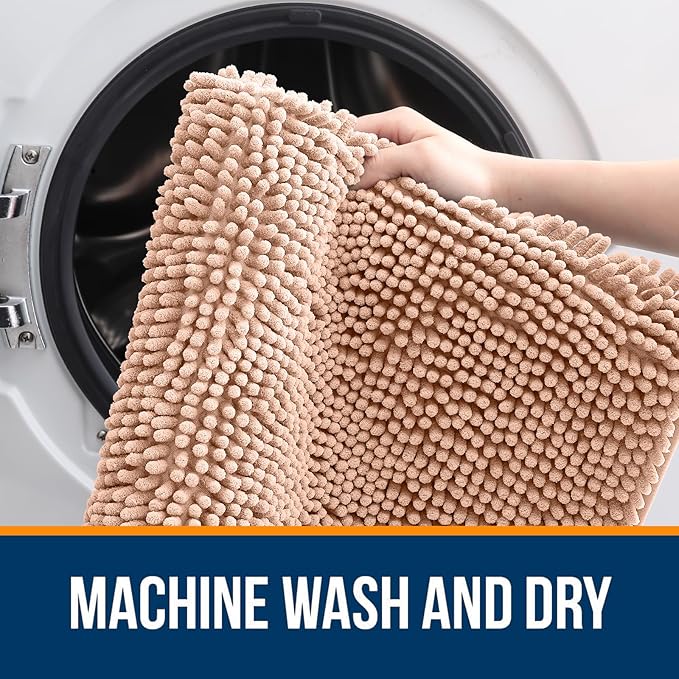 OLANLY Bathroom Rugs 47x17, Extra Soft Absorbent Chenille Bath Rugs, Rubber Backing Quick Dry, Machine Washable Bath Mats for Bathroom Floor, Tub and Shower, Home Decor Accessories, Peach