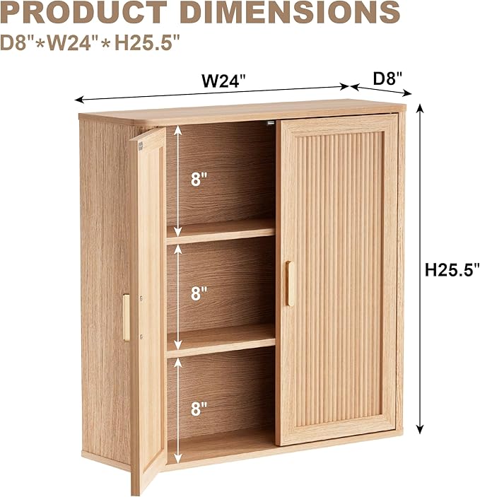 INNOD Bathroom Storage Cabinet, Over The Toilet Storage Cabinet, Medicine Cabinet with Adjustable Wood Shelf & Doors for Laundry Room & Kitchen & Living Room (Natural Oak)