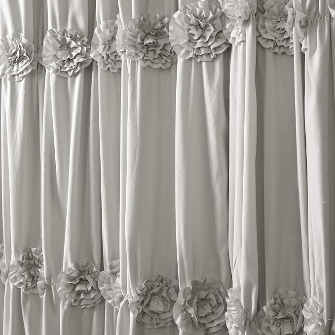 Lush Decor Darla Ruched Floral Bathroom Shower Curtain, 72” x 72”, Light Gray