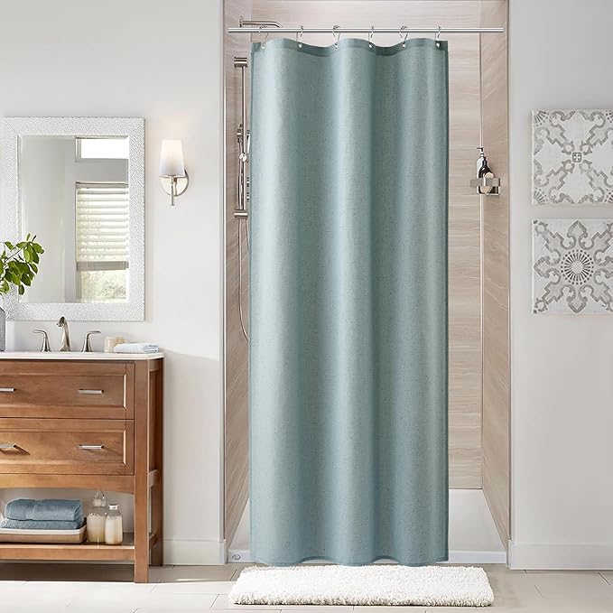 Naturoom Light Blue 36 Inch Shower Curtain - Stall Narrow Half Linen Ultra Thick Fabric Shower Curtain Set with Hooks, Boho Farmhouse Rustic RV Camper Bath Curtains for Bathroom, 36x72