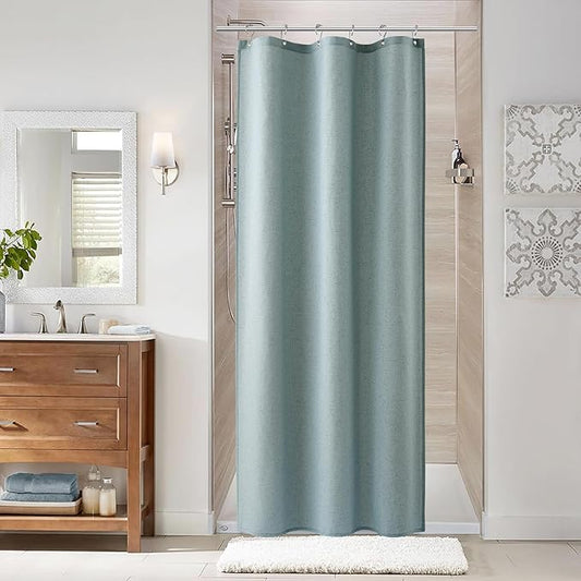 Naturoom Light Blue 36 Inch Shower Curtain - Stall Narrow Half Linen Ultra Thick Fabric Shower Curtain Set with Hooks, Boho Farmhouse Rustic RV Camper Bath Curtains for Bathroom, 36x72