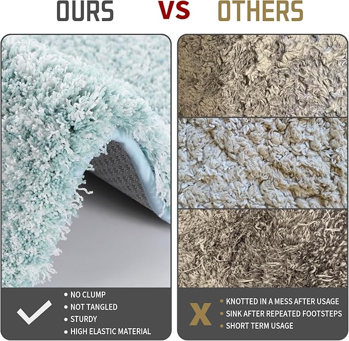 Yimobra Bath Rugs for Bathroom 32x20, Ultra Soft and Water Absorbent Bath Mats, Non Slip Plush Shower Mat, Microfiber Thick Matts for Bathroom Floor/Tub, Machine Washable, Sky Light Blue and White