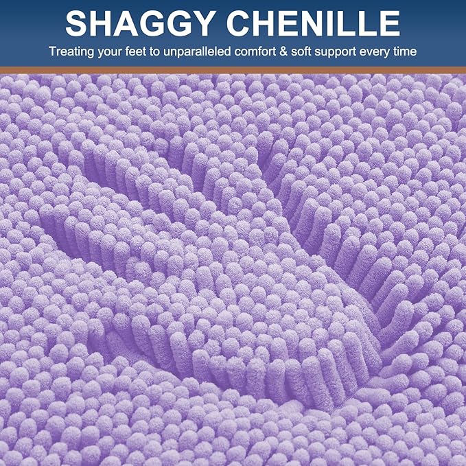 Smiry Luxury Chenille Bathroom Rugs 59x24, Extra Soft and Absorbent Shaggy Bath Mat, Machine Washable, Non-Slip Plush Carpet Runner for Tub, Shower, and Floor, Home Decor Accessories, Purple