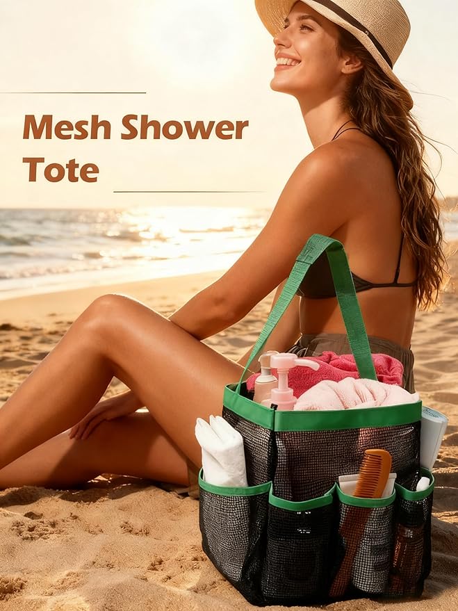 Mesh Shower Caddy Bathroom Portable College Dorm Essentials for Girls Guys Shower Tote Beach Camp Travel Hanging Toiletry Bag Green