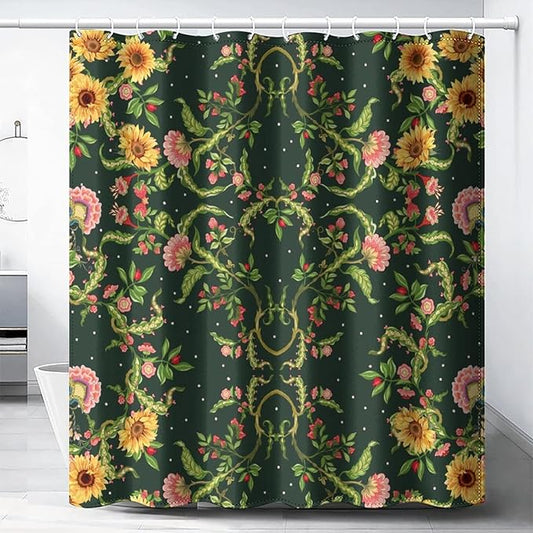 Modern Abstract William Morris Art Fabric Shower Curtain,Fantasy Galaxy Boho Floral Sunflower Hotel Quality,Machine Washable,72L x72W for Bathroom.