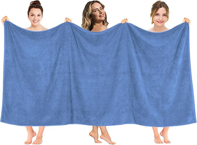 American Soft Linen 100% Cotton 600 GSM Turkish 40x80 Oversized Bath Towel Sheet, Extra Large Adult Towels for Bathroom, Electric Blue Bath Sheet