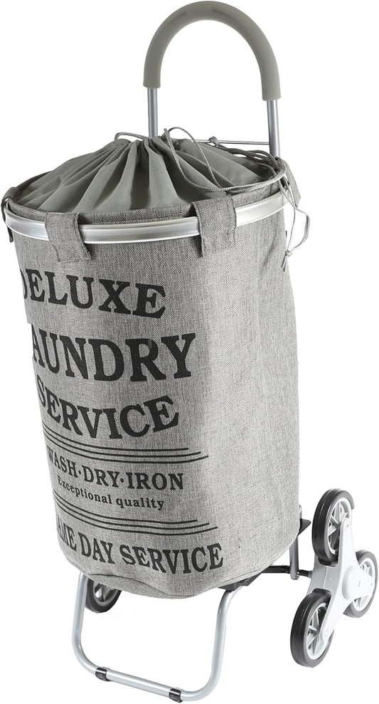 dbest products Stair Climber Laundry Trolley Dolly, Grey Laundry Bag Hamper Basket cart with wheels sorter