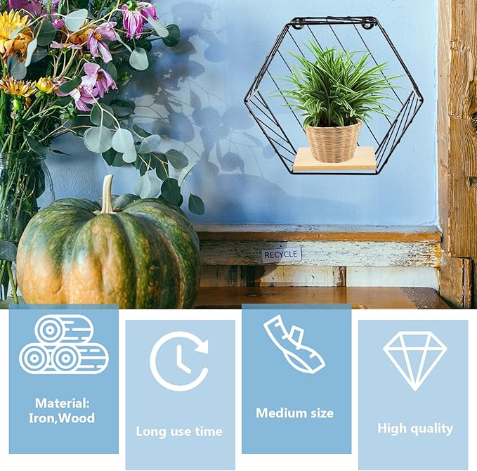 FOMIYES Wall Storage Shelf Iron Rack Black Hexagon Multi-Functional Wall-Mounted Shelf for Bathroom Kitchen Living Room Storage Organization