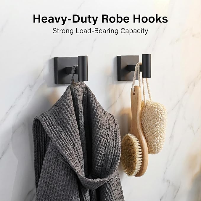 16" Matte Black Bathroom Hardware Accessories Set 5-Piece for RV Camper, SUS304 Stainless Steel Rustproof Towel Bar Kit, Durable Powder Coated Finish with 2 Robe Hooks (Matte Black)