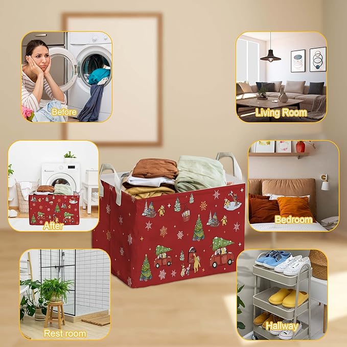 Winnie Theme Christmas Storage Basket,Hamper Winnie Baby Stuff Collapsible Storage Bin Laundry Hamper With A Waterproof PE Coating,Perfect Decoration for Baby Boy Girl Shower