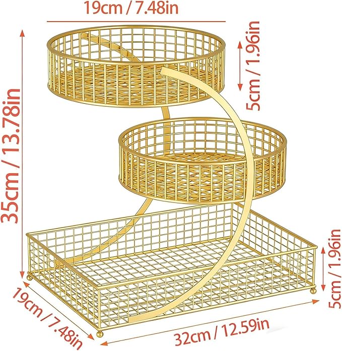 Makeup Organizer Countertop for Vanity, 3 Tier Metal Bathroom Countertop Organizers Skincare Storage Holder Perfume Cosmetic Display, Multi-Use Storage Rack for Bedroom & Kitchen (Gold(Redonda))