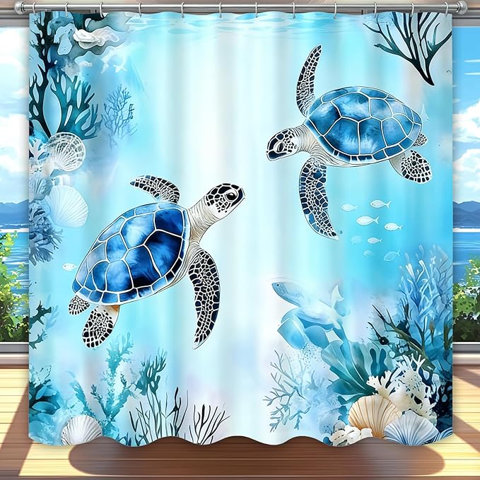 Dreamrflove Turtle Shower Curtain,Ocean Themed Bathroom Decor, Tropical Sea Beach Shower Curtain,Summer Shower Curtains for Bathroom 72x72 Inch Proof Polyester Insulated Home Decor