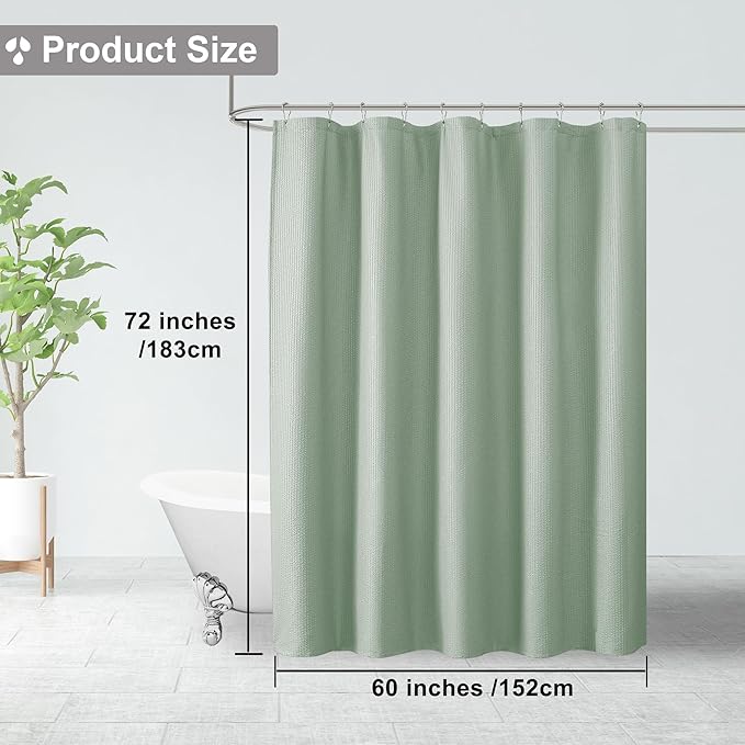 OVZME Stall Fabric Shower Curtain 60X72 inch, Embossed Textured Fabric Shower Curtain for Bathroom - Soft Cloth & Hotel Spa, Water Repellent, Machine Washable Bathroom Curtain, Sage Green
