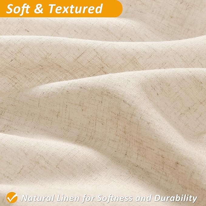 Naturoom Natural Linen Shower Curtain with Snap in Liner Set Rustic Farmhouse Shower Curtains for Bathroom 200GSM Textured Cream Burlap Cloth Double Bath Curtains with See Through Top Window 72x78