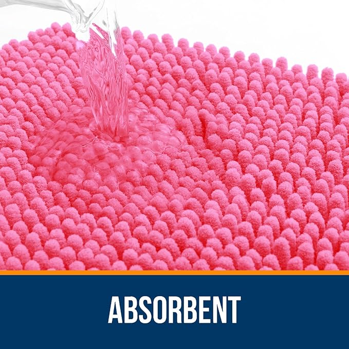 OLANLY Bathroom Rugs 40x24, Extra Soft Absorbent Chenille Bath Rugs, Rubber Backing Quick Dry, Machine Washable Bath Mats for Bathroom Floor, Tub and Shower, Home Decor Accessories, Hot Pink