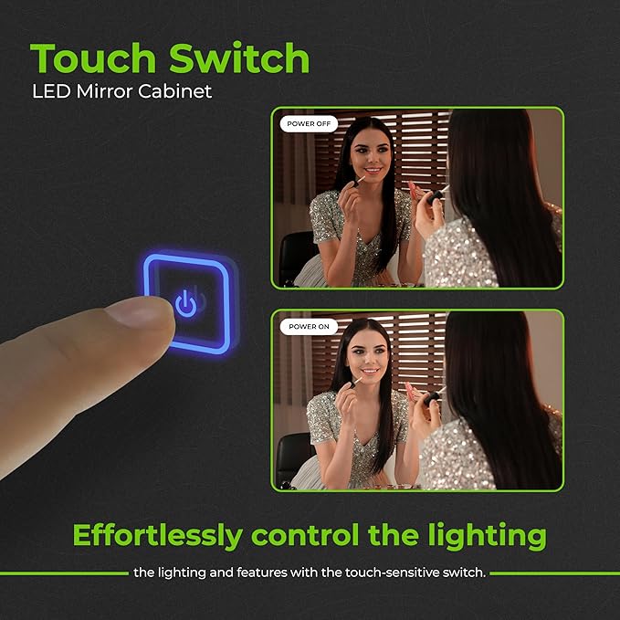 20x28 Inch LED Medicine Cabinet with Mirror - Lighted Bathroom Cabinet with 3 Color Modes (3000-6500K), Touch Dimmer, 2 Adjustable Shelves - Recessed or Surface Mount - Fab Glass and Mirror
